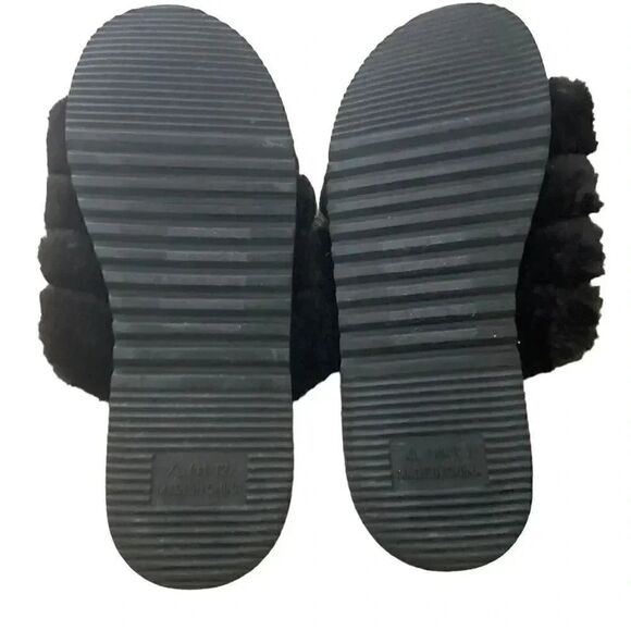 Nordstrom Abound  open toe faux fur fuzzy slide slipper in black flat sole SZ 13 - Picture 6 of 8